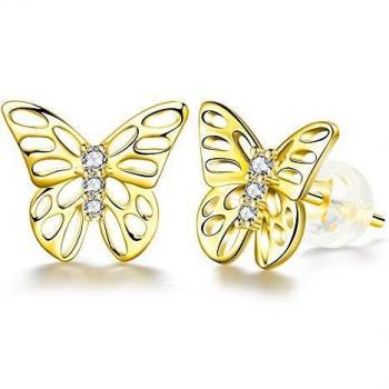 Pendientes de mariposa para mujer, chapado en oro de 14 K, plata de ley 925, pendientes hipoalergénicos, regalo de joyería de Navidad