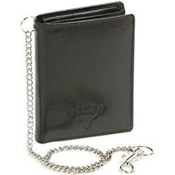 Biker Cartera Trucker Motociclista Monedero con la cadena cromo para señores y señoras BIKER, Piel auténtica, negro