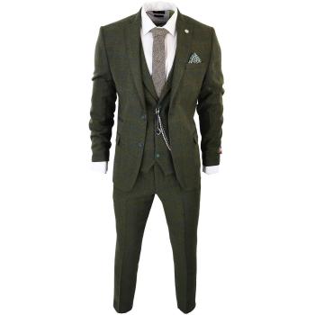 Olive 1920s Gatsby Men's 3-Piece Tweed Suit