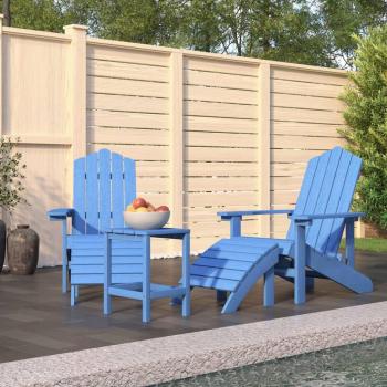 Aqua Blue HDPE Adirondack Patio Chairs with Footstool & Table