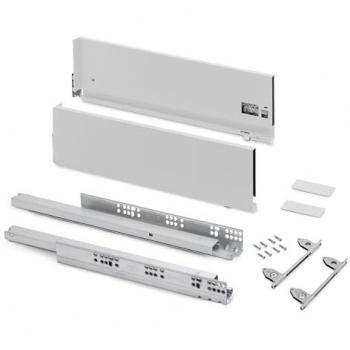 Cajón Exterior Vertex 3D Emuca 40kg 350x178mm, Acero pintado blanco, regulación 3D de altura, cierre suave, para cocina o baño