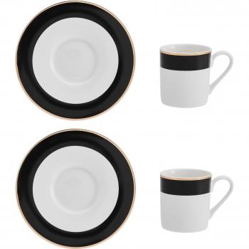 Juego de 2 Tazas y Platillos de Espresso Luxe Deco en Porcelana, 100ml - Diseño Asortido y Apto para Lavavajillas