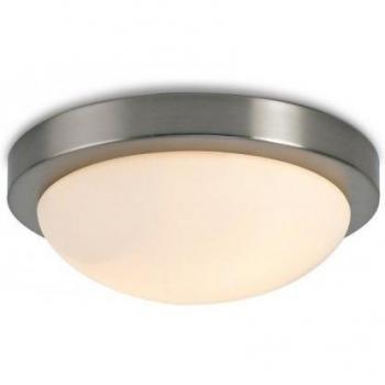 Plafón de baño Porter Niquel satinado 2 bombillas 11cm IP44 con vidrio blanco opalino