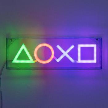 Lámpara LED estilo neón símbolos Playstation 15 x 30 cm