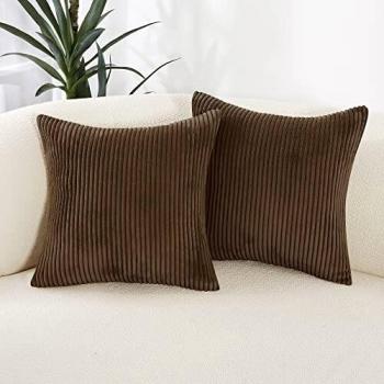 Deconovo Funda Cojin Almohada, para Salon Comedor, de Pana Suaves Decorativas, 2 Piezas, 45x45cm, Marrón