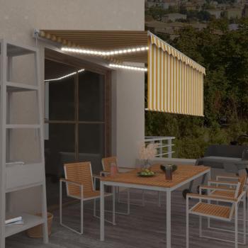 Toldo Retráctil Manual con Rollo y LED 3.5x2.5m Amarillo y Blanco