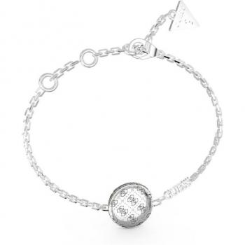 Pulsera Guess 4G Rising de acero plateado con cristales y cuero para mujer