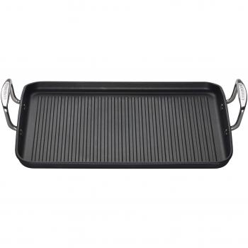 Le Creuset Parrilla lisa de aluminio antiadherente, 35 x 25 cm, con surcos, libre de PFOA, para todas las fuentes de calor, incluso la inducción, antracita/plateado