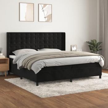 Cama Box Spring con Colchón de Muelles en Terciopelo Negro 200x200 cm