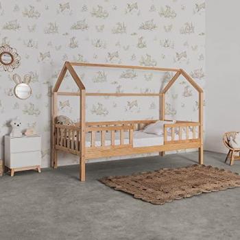 Cama Infantil Casita Montessori de Madera de Pino con Barandilla 90x190cm