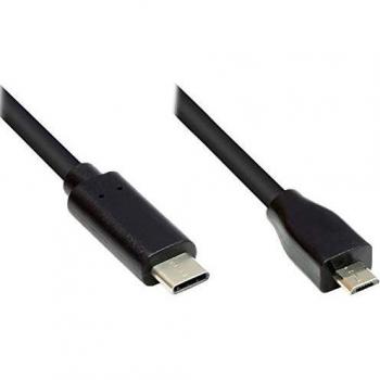 Cable USB 2.0 de 2 m - Conector USB-C macho a Micro-USB B macho, doble blindaje, transferencia de datos 480 Mbit/s - Negro