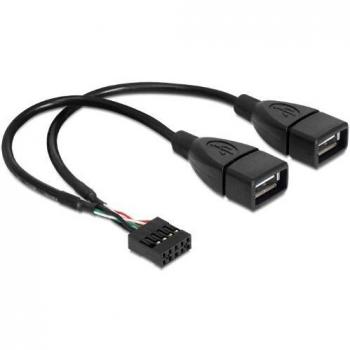 Cable Adaptador USB 2.0 Tipo A a 2x Conector Hembra con Pin Header - 0.20 m Negro