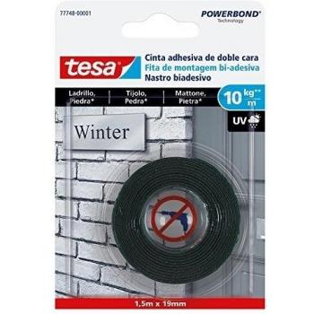 tesa Cinta Doble Cara, Cinta Adhesiva Doble Cara para Ladrillo y Piedra, Superficies Rugosas en Exteriores, Fuerza de Fijación hasta 10 kg por 1 m de cinta, 1,5 m x 19 mm