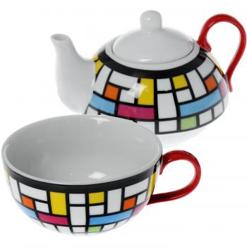 Supernova Decoracion_Set 6 tazas con tetera fabricada en cerámica y con unos originales decorados .Medidas tetera:9x9x14 Cm Taza:10x5 Cm