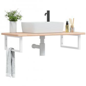 Estante de lavabo de pared de acero y madera maciza de roble marrón vidaXL