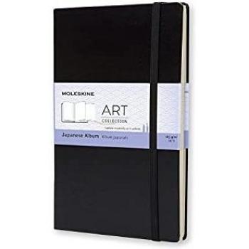 Moleskine Cuaderno Japonés Grande, Tapa Dura y Cierre Elástico, Papel Apto para Bolígrafos, Pasteles y Carboncillo, Color Negro, Tamaño 13 x 21 cm, 48 P