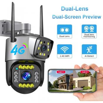 Cámara IP 4G/WiFi de Doble Pantalla 8MP 4K, Monitor para Hogar Inteligente, Cámara PTZ CCTV Impermeable para Exteriores, Protección de Seguridad V380 Pro 4MP WiFi