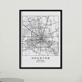 Póster Mapa de Estados Unidos Housaton - Lámina A4 con Imágenes de Mapas y Carreteras de Principales Ciudades (Sin Marco)
