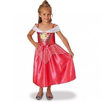 Princesas Disney - Disfraz de Bella Durmiente con lentejuelas para niña, infantil 5-6 años