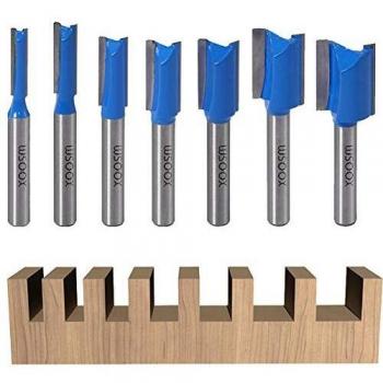 WSOOX 7 piezas de carburo de tungsteno doble flauta recta router bits conjunto con vástago de 8 mm, fresado brocas para carpintería ranurado cincel bits