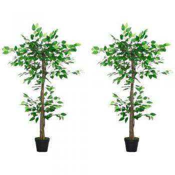 Outsunny Juego de 2 Árboles de Té Artificiales 120 cm con Musgo y Maceta, Plantas Artificiales Decorativas para Interior y Exterior, Color Verde