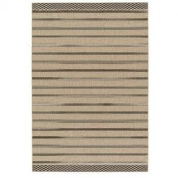 Moqueta Interior/Exterior Beige con Rayas Negras sobre Fondo Efecto Yute, Hilary, 160x230 cm