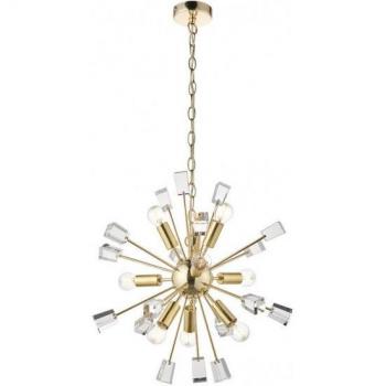Lámpara colgante de techo Miro de 9 luces en latón inoxidable satinado y cristal transparente, E14