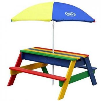 Mesa de Picnic Multifuncional para Niños con Parasol en Colores Arcoíris - Mesa de Arena y Agua AXI Nick 98x49x95 cm