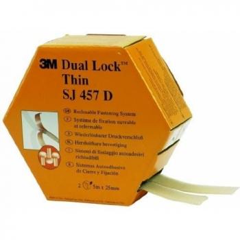3M Dual Lock SJ457D Sistemas de cierre reposicionable - Mitad de espesor que los sistemas de unión desmontable Dual Lock para fijaciones de bajo perfil, 25 mm x 10 m, translúcido, 2.5 mm, 1 unidad