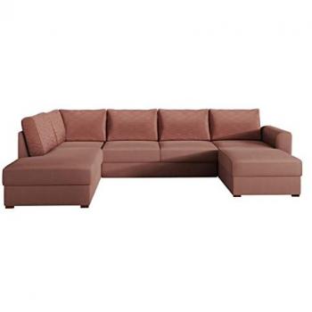Sofá Rinconero Comfivo 261 Rosa con Función de Descanso y Caja de Ropa de Cama, 305x188x85cm