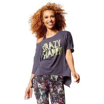 Zumba Fitness Crazy Happy Off The Shoulder - Camiseta para mujer, color gris, talla XL/XXL