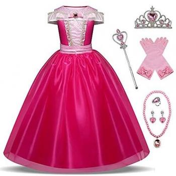 New front Disfraz de Bella Durmiente Vestido de Princesa Aurora Rosa Traje Bella Durmiente y Accesorio Cosplay de Fiesta Navidad Cumpleaños Halloween Carnaval 3-10 años