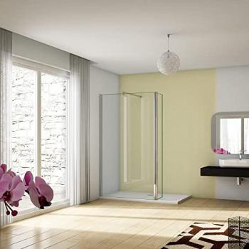 Mampara de ducha frontal dos hojas 70+40)x200cm, 8mm cristal templado antical, barra ajustable 70-120cm - Cromado - Ducha Casa