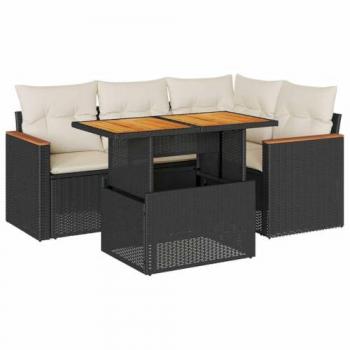 vidaXL 5 Piece Garden Sofa Set with Cushions Black Poly Rattan Acacia