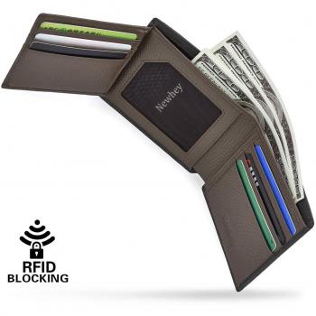 NEWHEY Cartera Hombre Rfid Cuero Billetera Piel Tarjeta De Credito Slim Bolsillo Con Monedero Gris