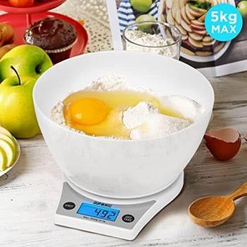 Báscula de Cocina Digital Duronic KS6000 WH con Bol de 2L y Capacidad Máxima de 5 Kg - Blanca
