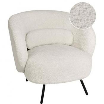 Sillón Glamuroso Makela con Respaldo Curvo y Tapizado Bouclé Blanco, Patas Negras