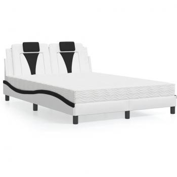 Cama con colchón de cuero sintético blanco y negro 140x200 cm Vidaxl