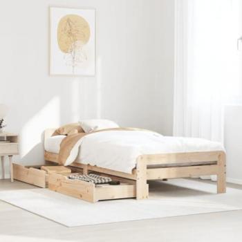 Cama sin colchón 75x190 cm en madera maciza de pino, estructura de cama, marco de cama, somier, muebles de dormitorio, color marrón