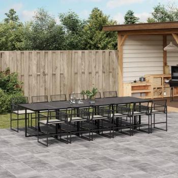 Set Comedor de Jardín con Cojines 13 Pzas Ratán Sintético Negro