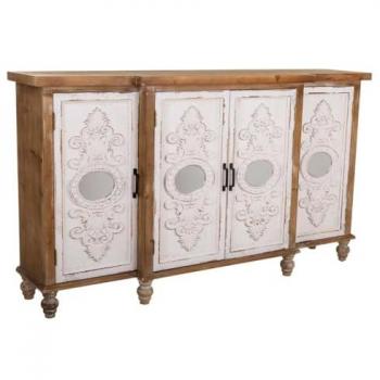 Aparador de madera tallada marrón 154x35x87h cm de estilo Romántico con 4 puertas