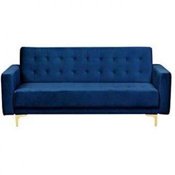 Sofá Cama Modular 3 Plazas de Terciopelo Azul Marino Acolchado con Patas Doradas y Brazos Rectos