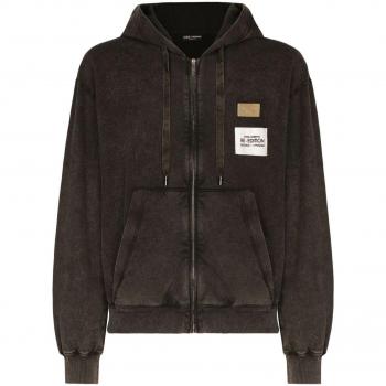 Dolce & Gabbana Men's Black Cotton Zipped Hoodie, Size 46, G9AKQTG7JH6S9000