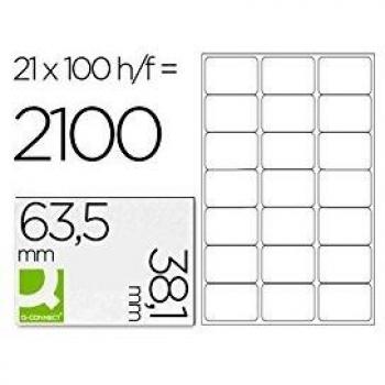 Etiquetas Adhesivas Q-Connect KF01587, Tamaño 63.5x38.1mm, para Fotocopiadora y Impresora Laser/Ink-Jet, Caja de 100 Hojas DIN A4
