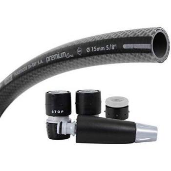 TATAY Kit manguera Premium, rollo de 25m de máximas prestaciones en PVC con doble malla y gran resistecia a la presión. Sistema NTS plus, anti torsión, con kit completo de riego, soft touch y anti-uva