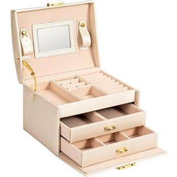 ADEL DREAM Joyero con 3 niveles con 2 cajones y espejo, para anillos, pendientes, collares y pulseras