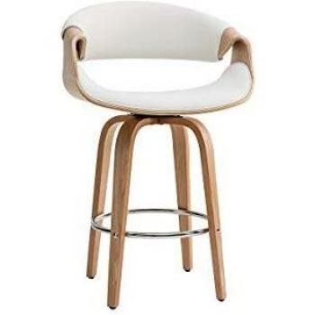 Taburete de bar moderno blanco y madera clara 65 cm ARAMIS