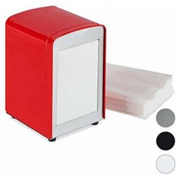 Dispensador de Servilletas Retro, Acero, Pequeñas Servilletas, para Café y Bistro, 15x9.5x11 cm, Rojo