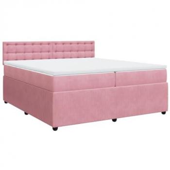 Cama box spring con colchón terciopelo rosa 200x200 cm