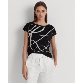 Camiseta de Mujer Lauren Ralph Lauren con Manga Corta y Estampado Frontal GRIETA-KNIT